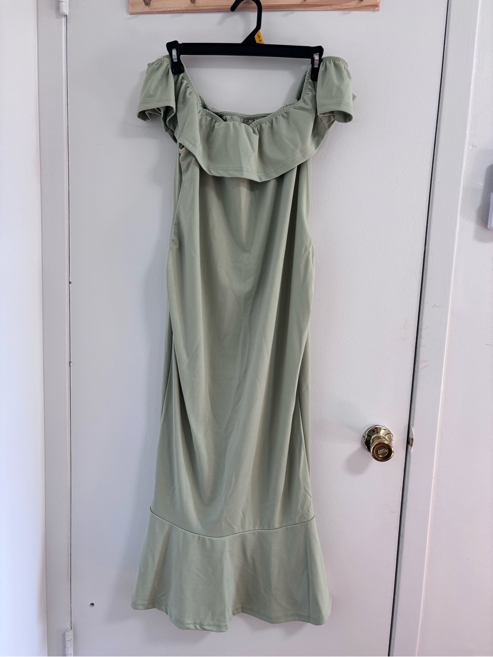 SHEIN Off-Shoulder Ruffle Dress in Sage Green